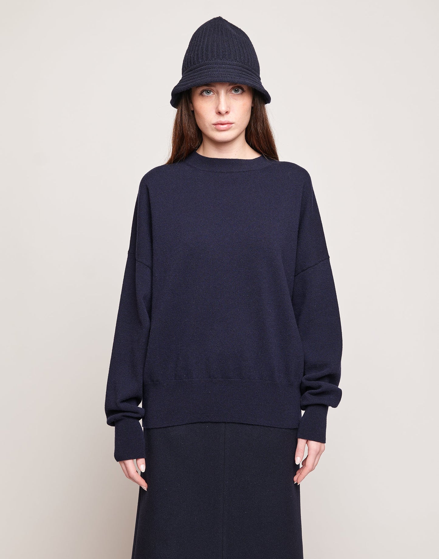 DOUUOD Maglione Kimono Girocollo in Lana e Cashmere Oltremare