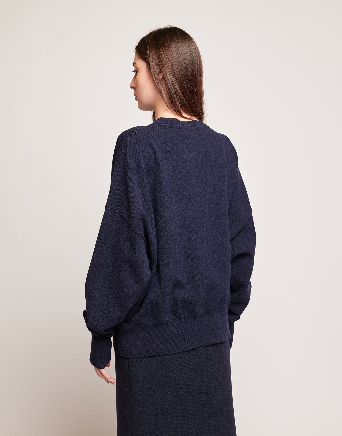 DOUUOD Maglione Kimono Girocollo in Lana e Cashmere Oltremare