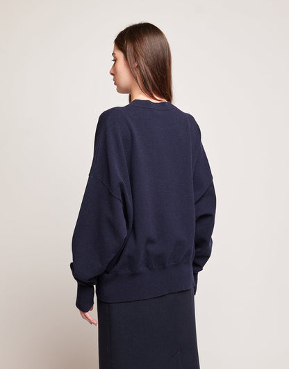 DOUUOD Maglione Kimono Girocollo in Lana e Cashmere Oltremare