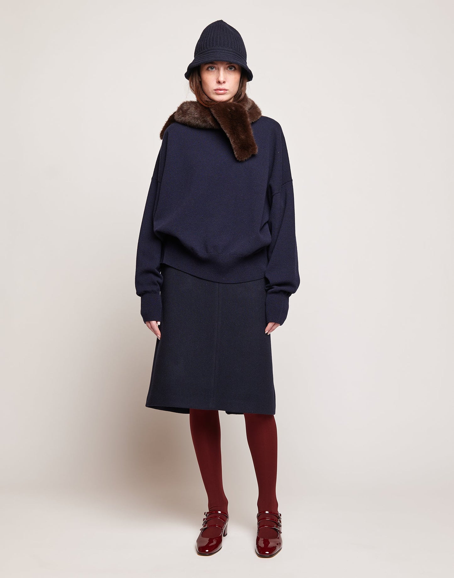 DOUUOD Maglione Kimono Girocollo in Lana e Cashmere Oltremare