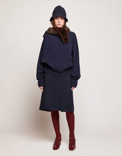 DOUUOD Maglione Kimono Girocollo in Lana e Cashmere Oltremare