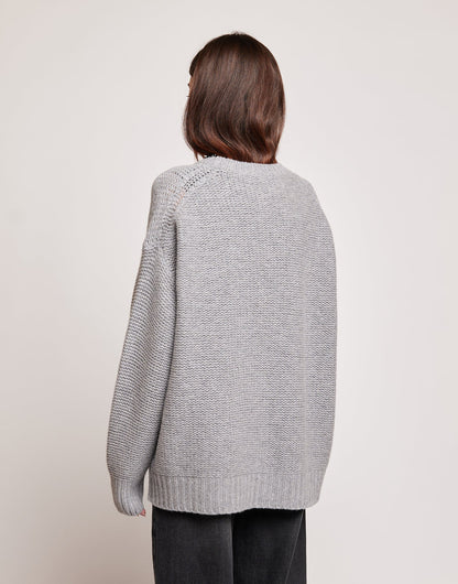 DOUUOD Maglione Girocollo in Lana e Cashmere Grigio Chiaro
