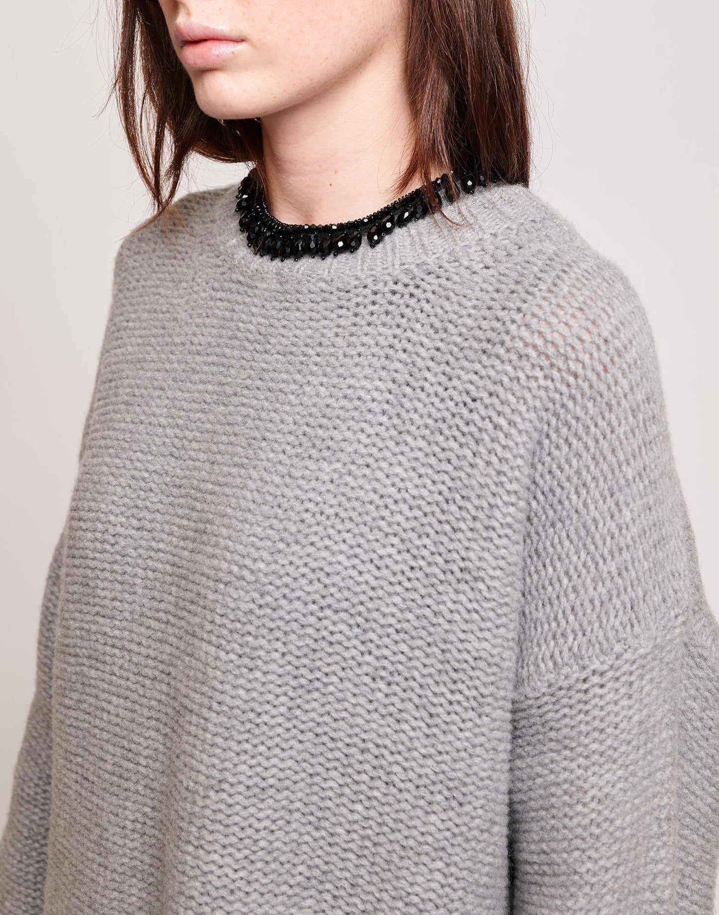 DOUUOD Maglione Girocollo in Lana e Cashmere Grigio Chiaro