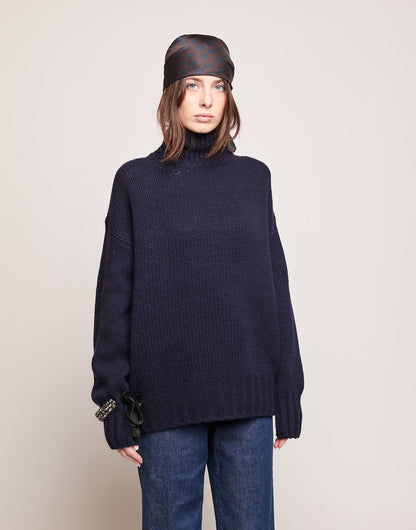 DOUUOD Maglione Dolcevita in Lana e Cashmere Oltremare