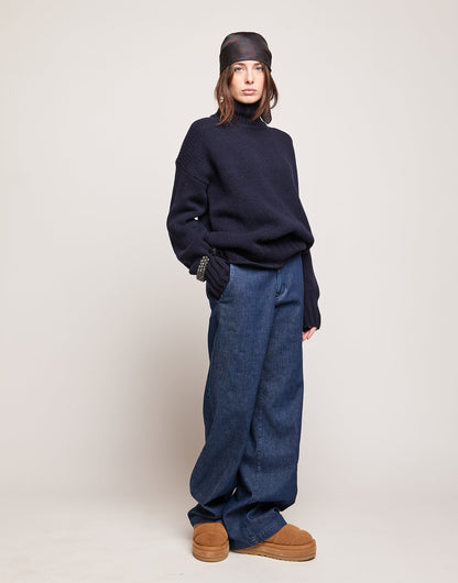 DOUUOD Maglione Dolcevita in Lana e Cashmere Oltremare