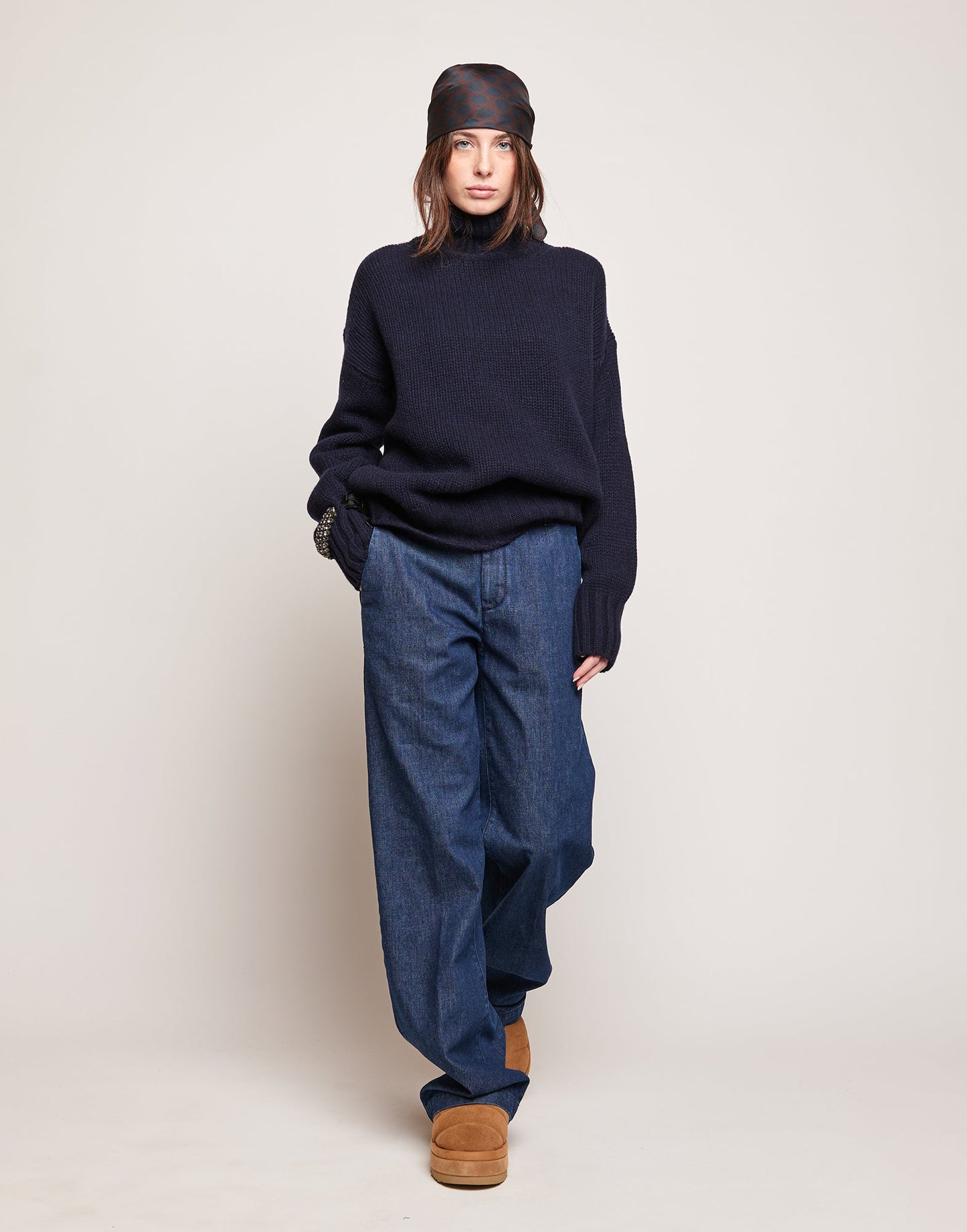 DOUUOD Maglione Dolcevita in Lana e Cashmere Oltremare