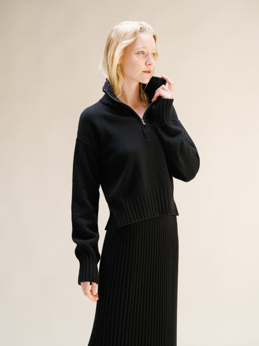 Cashmere Mix High Neck Sweater with Zip