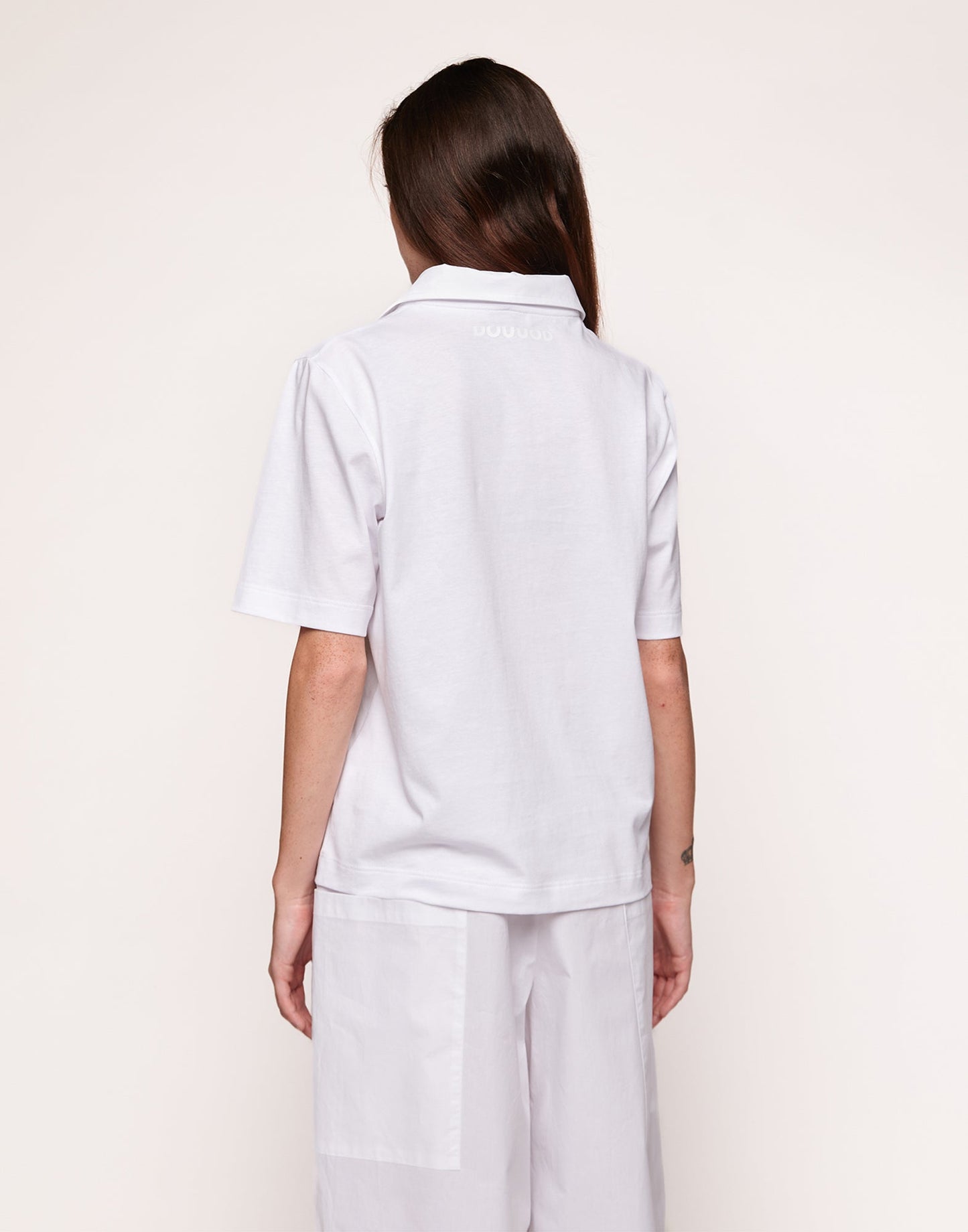 DOUUOD T-shirt Manica Corta con Collo Rimovibile in Popeline Off White