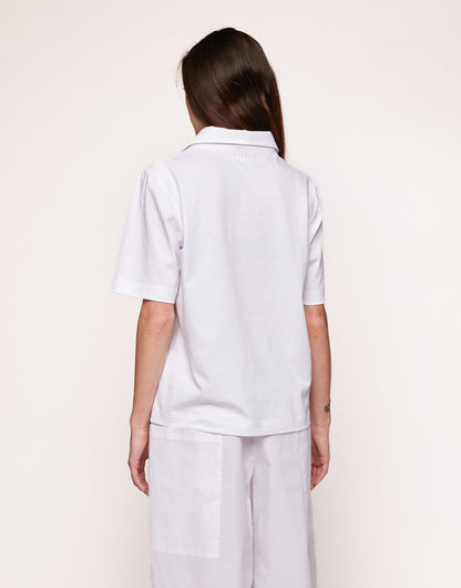 DOUUOD T-shirt Manica Corta con Collo Rimovibile in Popeline Off White