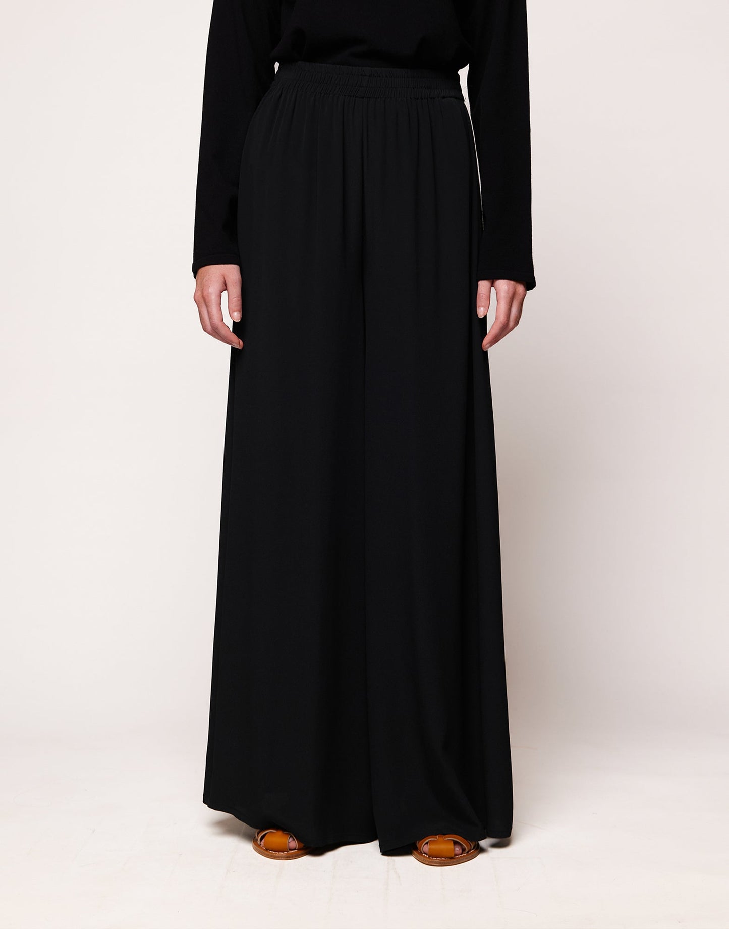 DOUUOD Pantaloni Ampi con Elastico in Crepe de Chine Navy Blu