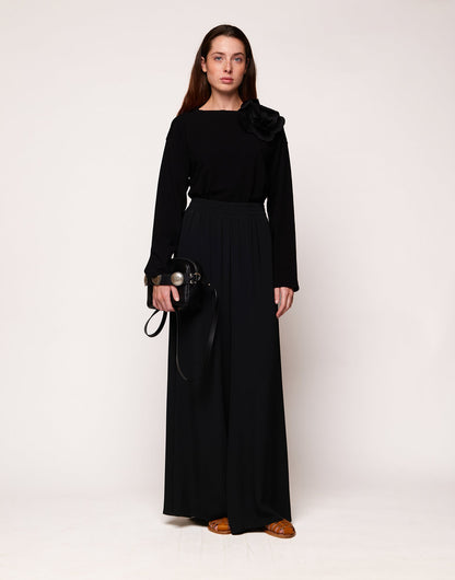 DOUUOD Pantaloni Ampi con Elastico in Crepe de Chine Navy Blu