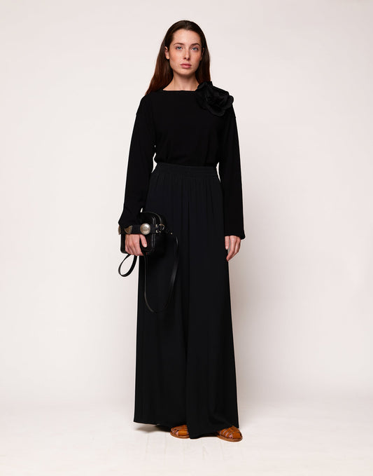 DOUUOD Pantaloni Ampi con Elastico in Crepe de Chine Navy Blu