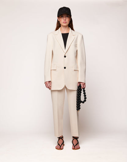 DOUUOD Giacca Over Monopetto in Punto Milano Compact Burro