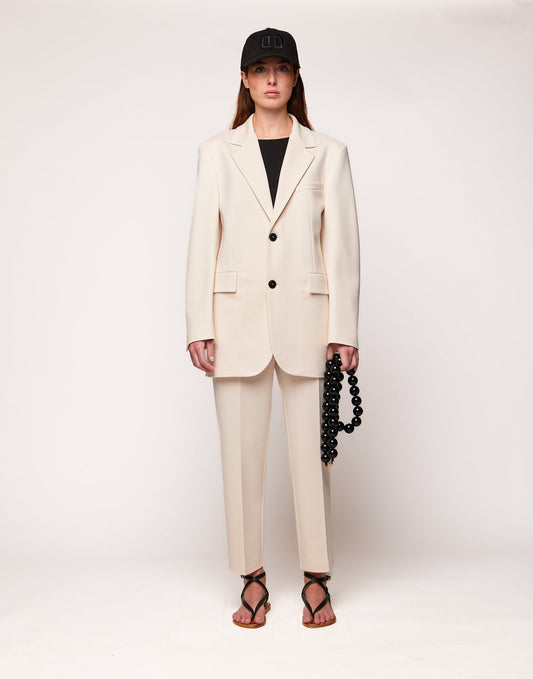 DOUUOD Giacca Over Monopetto in Punto Milano Compact Burro