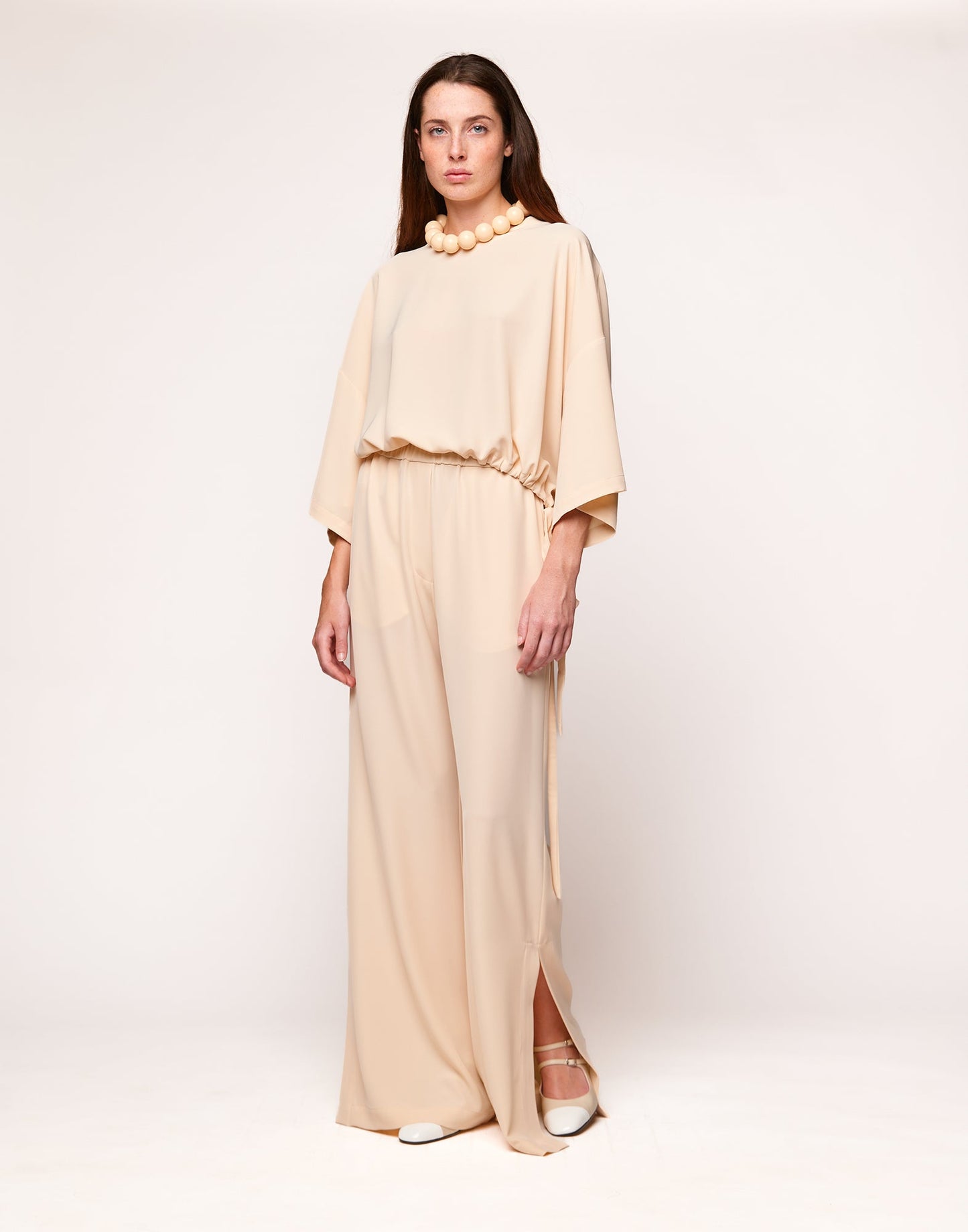 DOUUOD Pantaloni con Spacchi in Cady Fluido Vaniglia