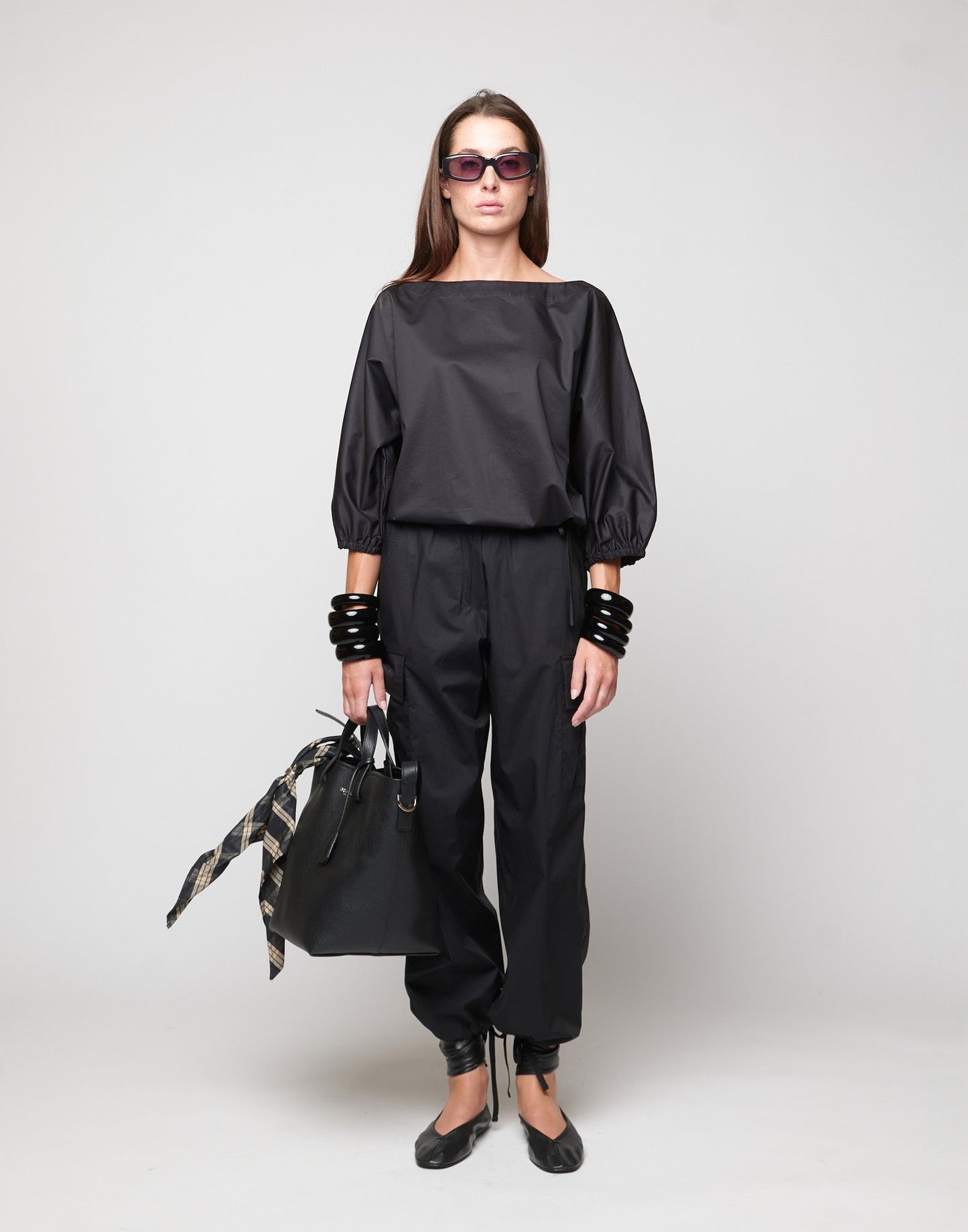 DOUUOD Borsa Shopping Giulia in Pelle Martellata Nera