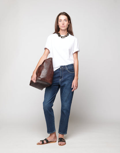 DOUUOD Borsa Olivia in Cuoio Tuffato Tinto e Lavato Moro