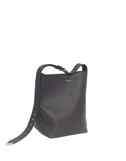 DOUUOD Borsa a Secchiello Tilla in Pelle Mousse Ebano